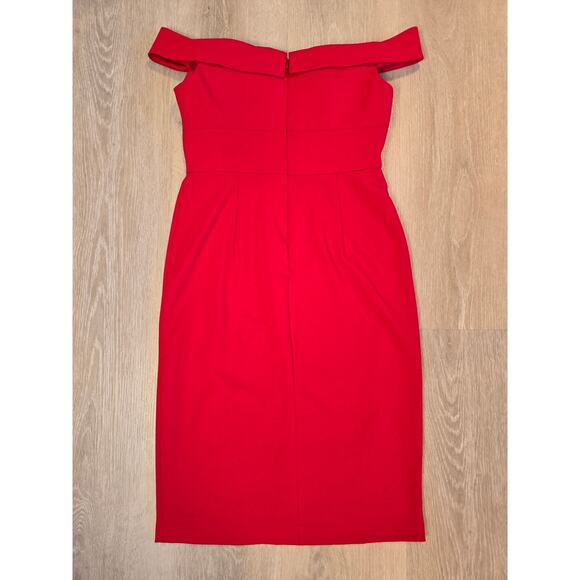 Aidan Mattox Red Off Shoulder Knee Length Slit Dress Size 8 Cocktail Party - Picture 3 of 4
